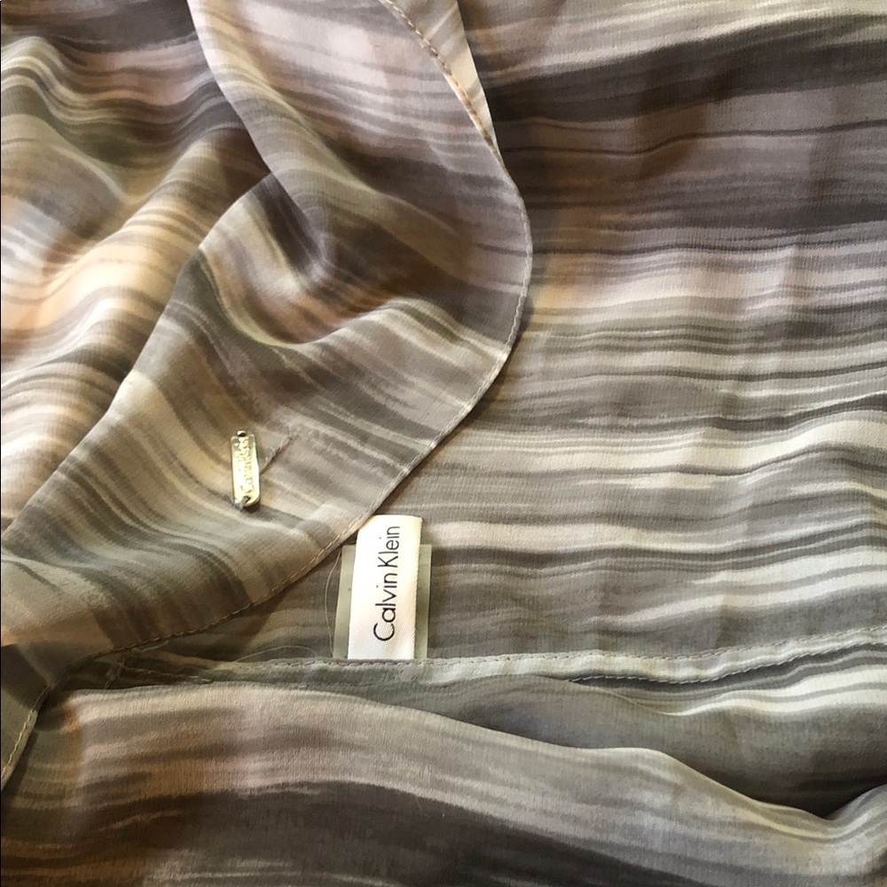 Calvin Klein Striped Sheer Scarf in Taupe, Beige, Gray